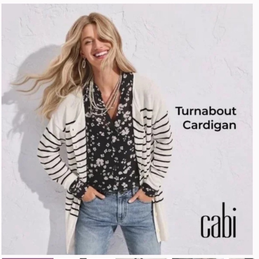 Cabi #6164 Black/White Turnabout Reversible Cardigan Sweater S oversized
